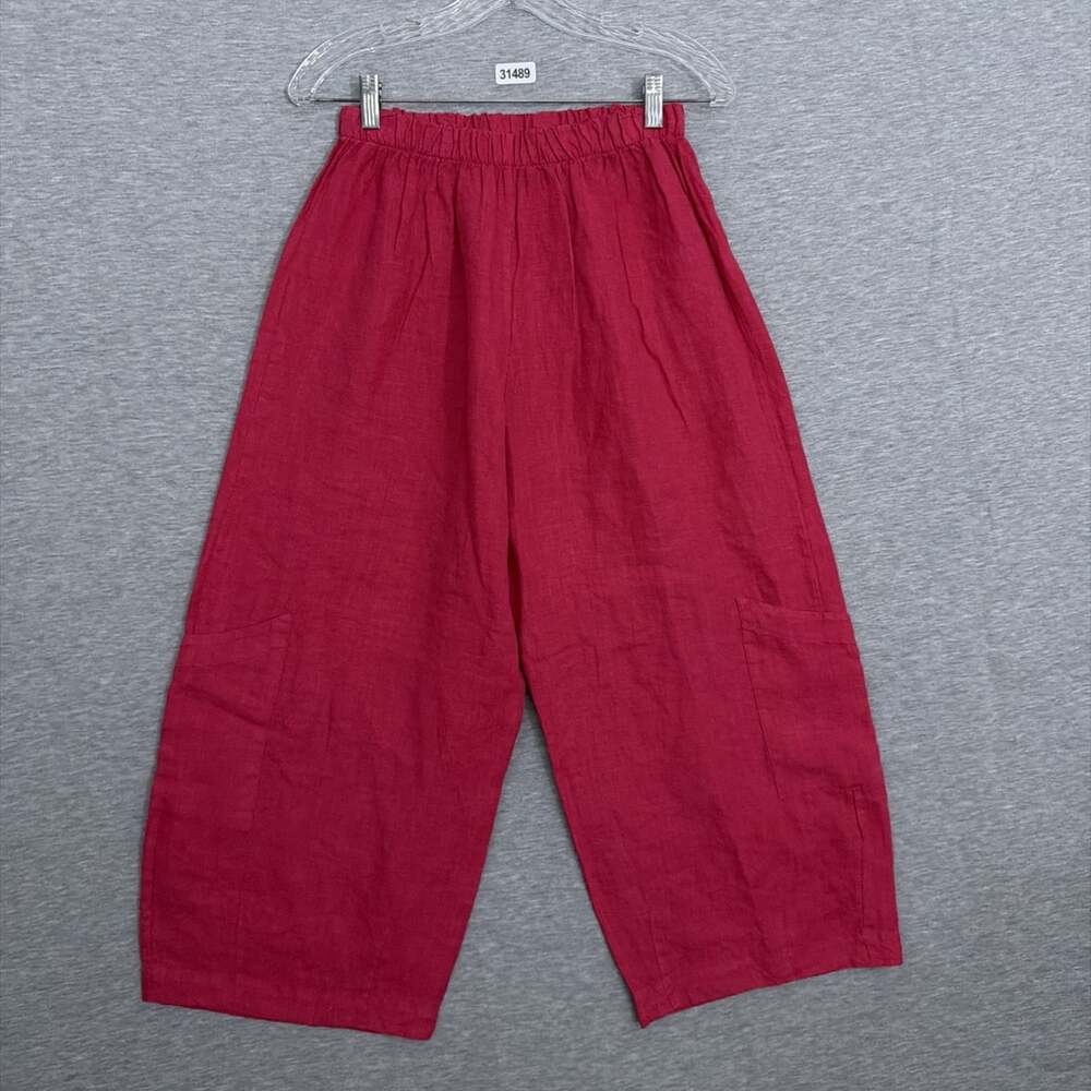 Bryn Walker Womens Size Small Pink 100% Linen Casbah Barrel Leg Crop Pants